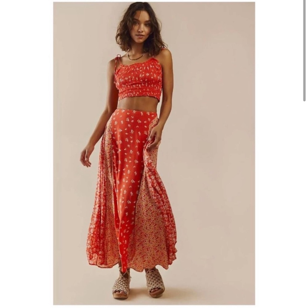 Free People Kaia Floral Maxi Skirt and Top 2 Piece Set Size Medium